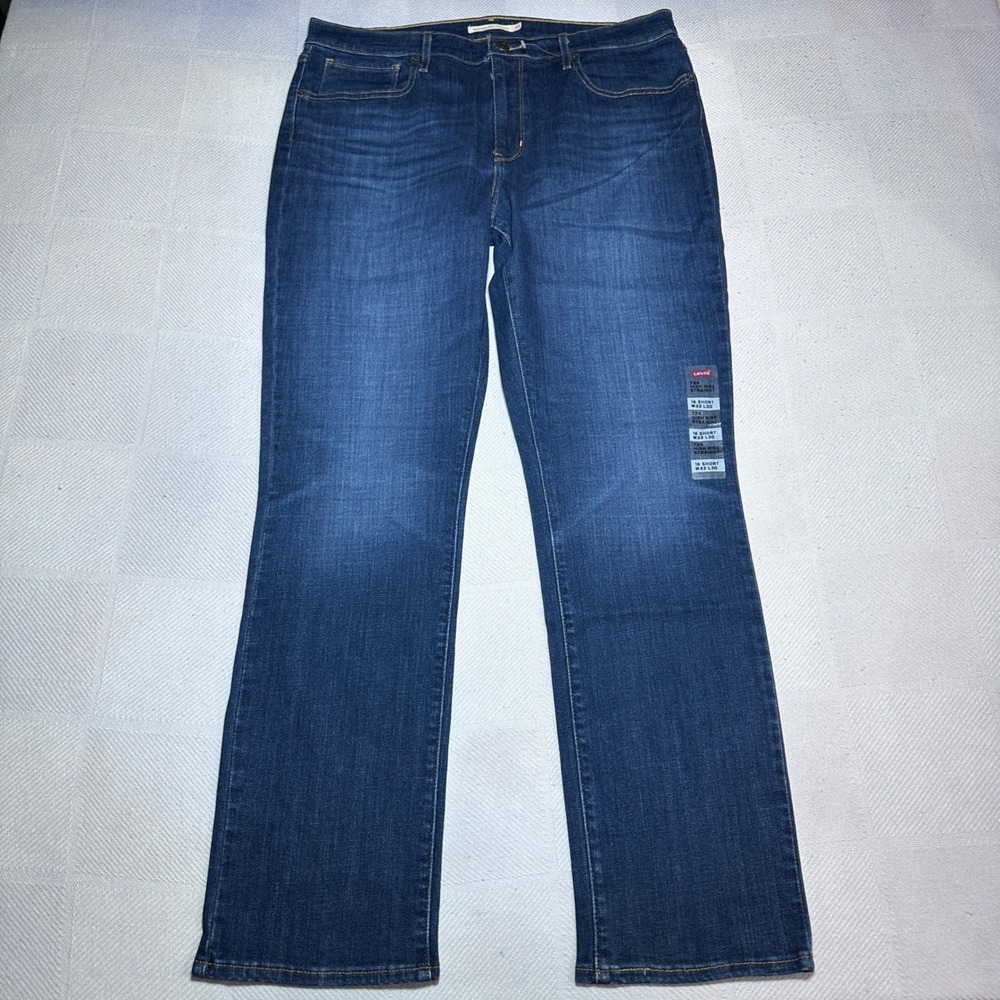 NEW Levi's 724 Straight Jeans Womens 33 High Rise‎ Stretch Denim Dark Wash Blue